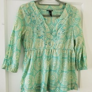 Lucky Brand M Boho Long-Sleeve Peplum Blouse